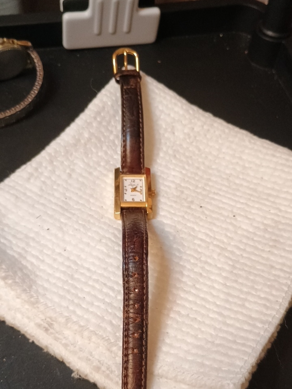 Vintage Eddie Bauer Gold Tank Watch Leather Strap 90